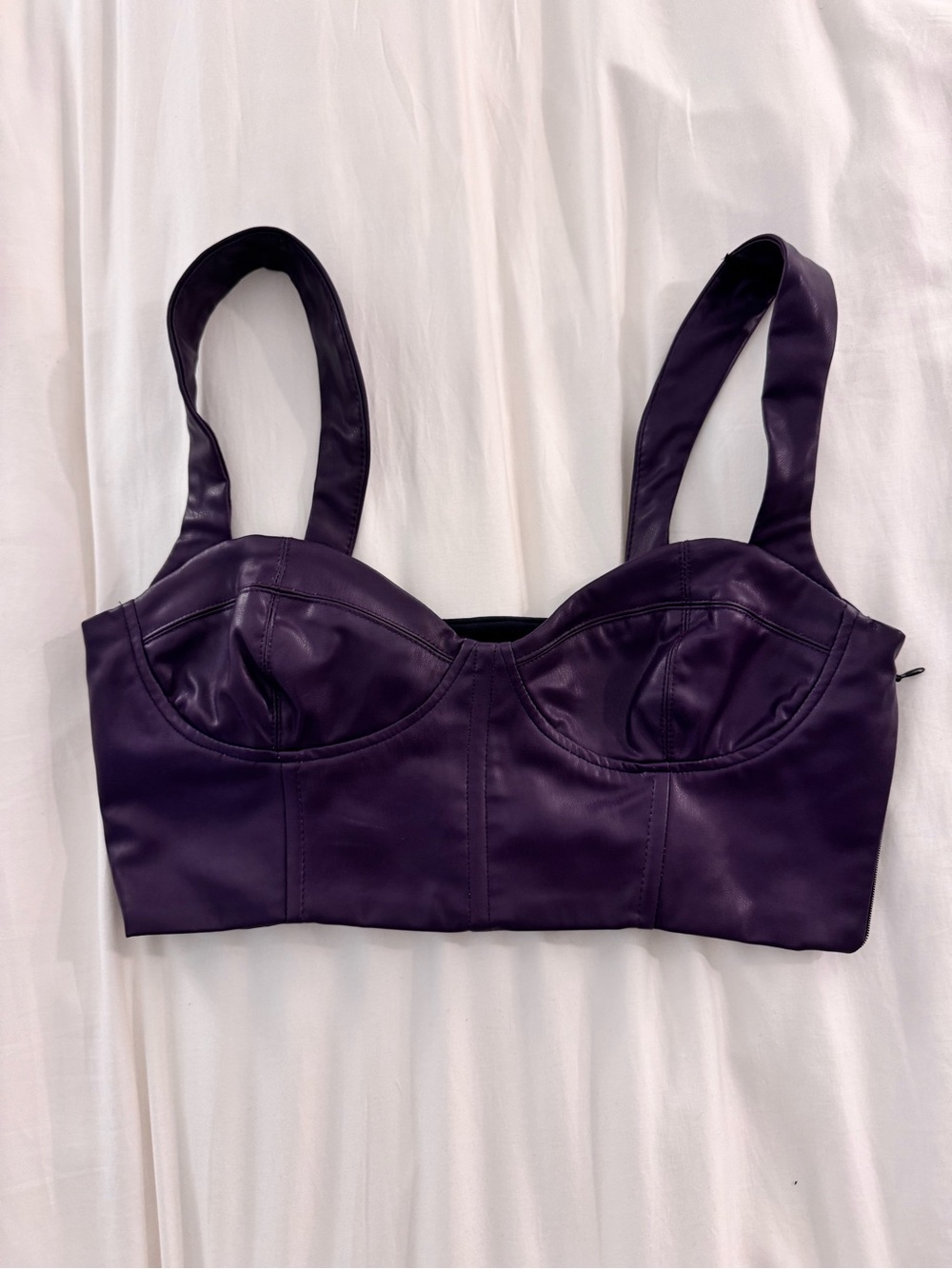 Zara Sleek Purple Faux Leather Crop Top Size Medium